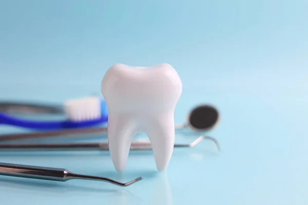 Dişçi konsepti. Renkli bir arkaplanda, yazı için yeri olan diş ve diş aletlerinin modeli. - Evet. Yüksek kalite fotoğraf