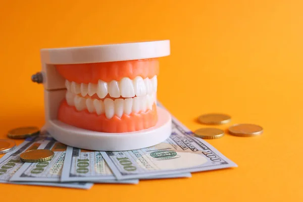 Diş ve paranın dişçi modeli. Diş hizmetlerinin fiyatı. - Evet. Yüksek kalite fotoğraf