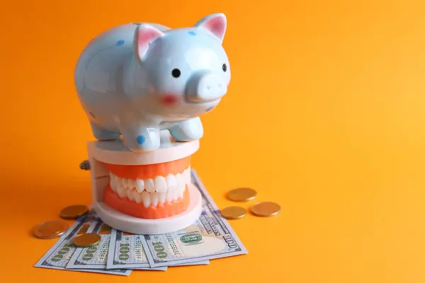 Diş ve paranın dişçi modeli. Diş hizmetlerinin fiyatı. - Evet. Yüksek kalite fotoğraf