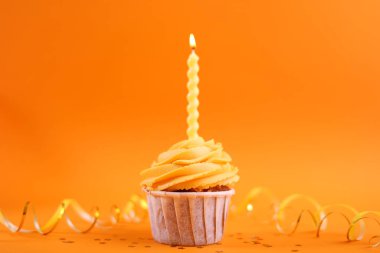 Bu üzerinde mum olan canlı, buzlu bir kek. Her tür kutlamaya birebir uyuyor.