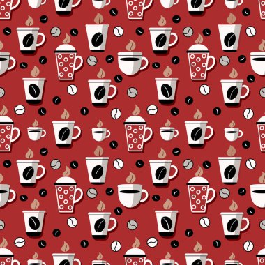 Kırmızı arka planda beyaz bardaklar. Kusursuz desen