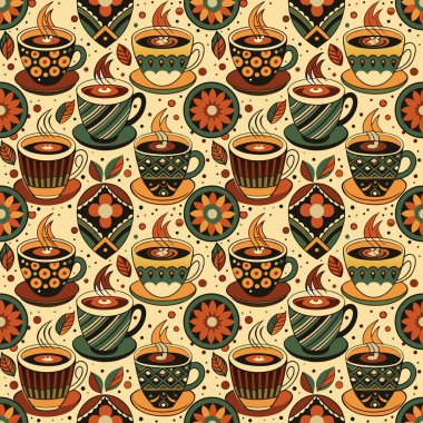 Açık arkaplanda çok renkli fincan deseni