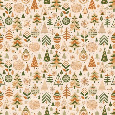 Işıklı arka planda yeni yıl ağaçları. Kusursuz desen