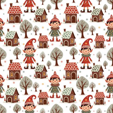 Evlerin Arkasında Noel Elfleri. Kusursuz Desen