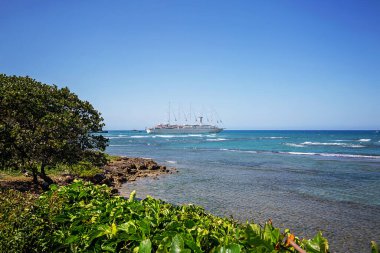 Dominican Republic, Puerto `Plata  - March 09, 2024: Cruise ship Club Med 2 is leaving port. Club Med 2 is one of the largest sailing cruise ships in the world, carrying up to 386 passengers. clipart