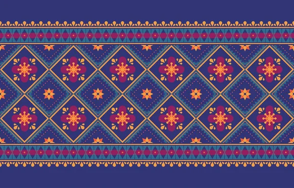 カーペット バティック テクスチャ 刺繍スタイル ベクトルイラストのためのシームレスなパターン幾何学的な花の民族東洋のイカットデザイン — ストックベクタ