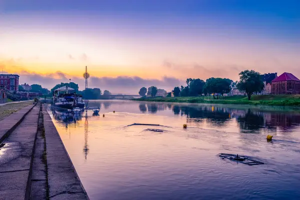 stock image View of Warta river at sunrise in Gorzow, Poland 