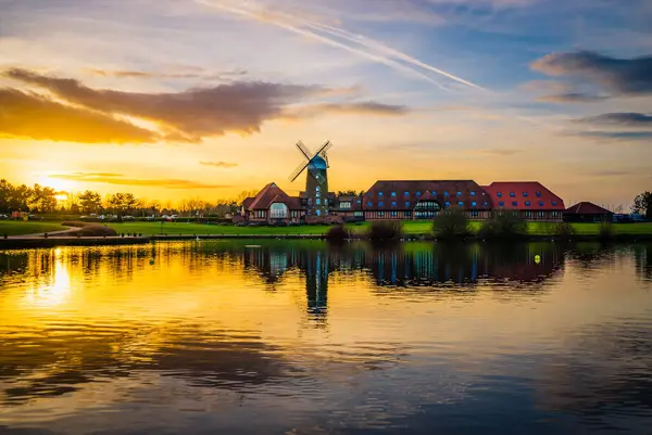 Stock image Old windmill near Caldecotte lake in Milton Keynes. England