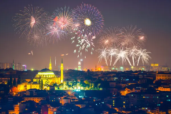 stock image Faith Camii mosque viewed at night. Istanbul. Turkey