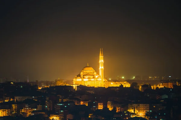 Suleymaniye Moskee Nachts Bekeken Istanbul Turkije — Stockfoto