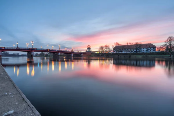 Puente Ciudad Vieja Río Warta Amanecer Gorzow Polonia — Foto de Stock