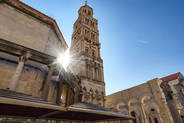 stock image Tower Sveti Duje of Split cathedral with sun flare, Croatia