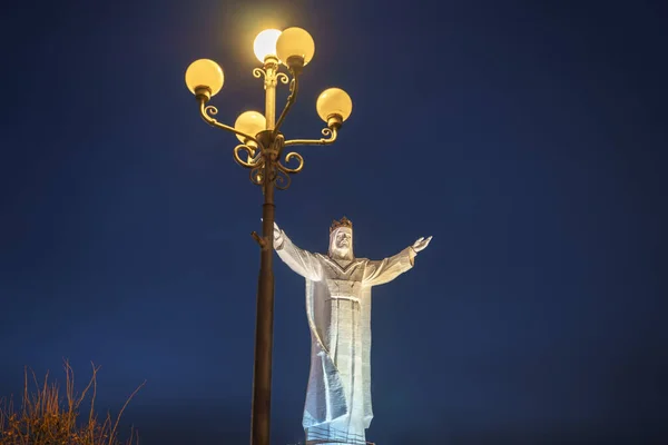 Swiebodzin Polónia Novembro 2016 Cristo Rei Monumento Atrás Poste Lâmpada Fotografias De Stock Royalty-Free