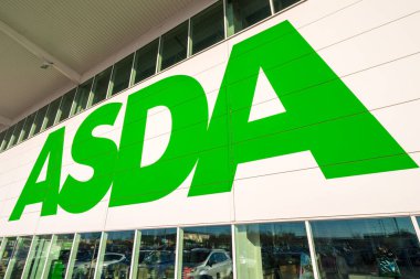 BLETCHLEY,UK - NOVEMBER 14TH, 2017: Asda is a UK supermarket retailer, headquartered in Leeds.The company became a subsidiary of the American corporate giant Walmart after a 6.7 billion takeover clipart