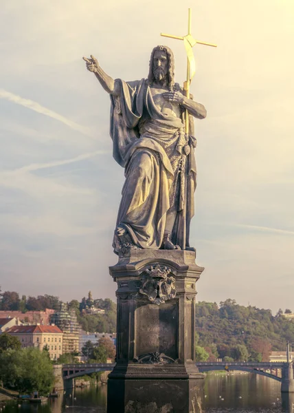 Sculptura Sfântului Ioan Botezătorul Podul Charles Din Praga — Fotografie, imagine de stoc