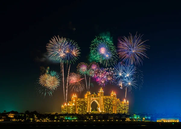Dubai Emirati Arabi Uniti 2016 Fuochi Artificio Capodanno Vicino All — Foto Stock