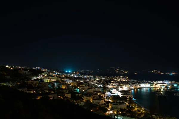 stock image Mykonos town viewed at night. Greece