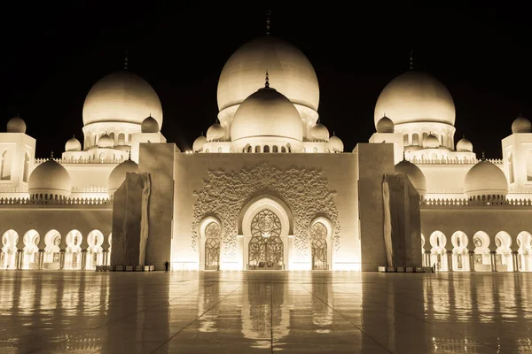 stock image Sheikh Zayed Grand Mosque viewed at night in vintage colors