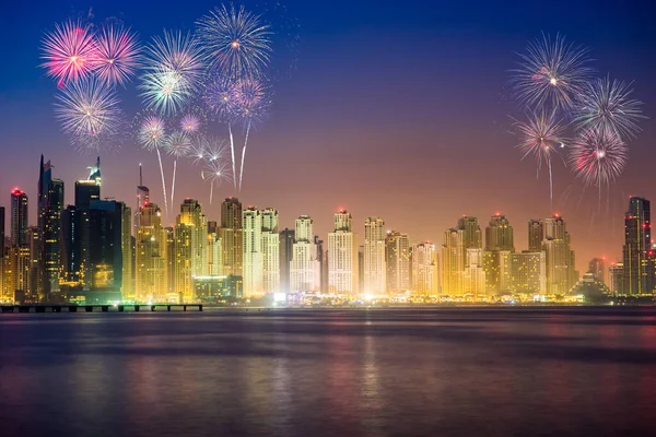 Fuochi Artificio Capodanno Porto Turistico Dubai Emirati Arabi Uniti — Foto Stock