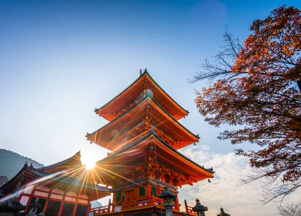 Kiyomizu Dera Tempel Met Zonnevlam Kyoto Japan — Stockfoto