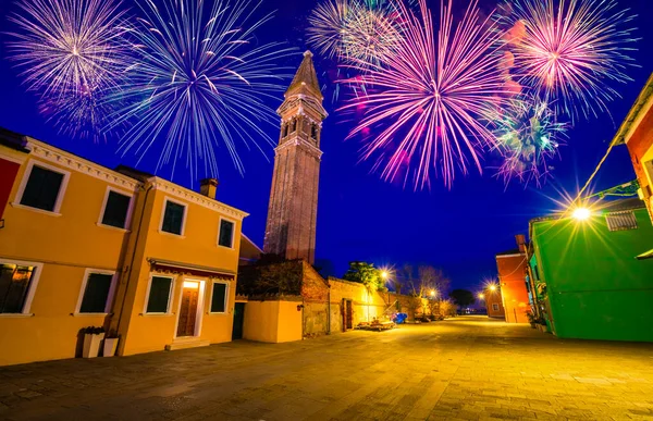 Fuochi Artificio Sull Isola Burano Italia — Foto Stock