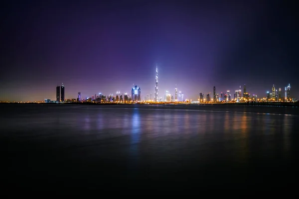 Panorama Del Horizonte Nocturno Dubai Emiratos Árabes Unidos — Foto de Stock