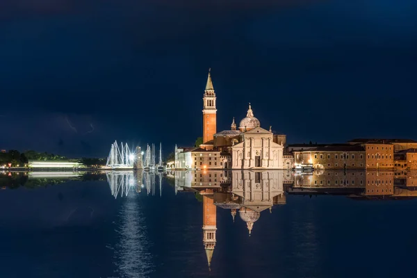 Kościół San Giorgio Maggiore Nocy Odbiciem Wenecji Włochy — Zdjęcie stockowe