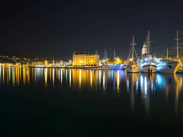 Split Hamn Natten Kroatien — Stockfoto