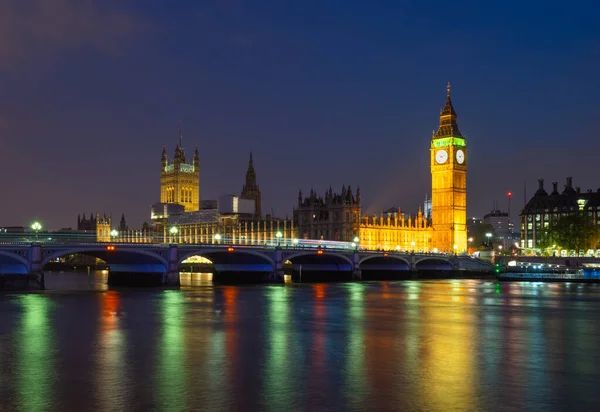 Μπιγκ Μπεν Στο Λονδίνο Φωτίζεται Νύχτα Αγγλία — Φωτογραφία Αρχείου