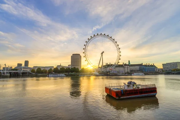 London Eye Vid Soluppgången South Bank River Thames London England — Stockfoto