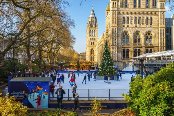 LONDON - 27 Kasım 2016: Ünlü Doğal Tarih Müzesi 'nin geleneksel Swarovski Buz Pisti' nde buz pateni yapanlar