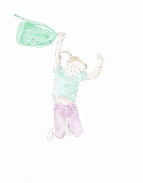 Ζωγραφισμένο Στο Χέρι Μολύβι Εικονογράφηση Ενός Νεαρού Ατόμου Χειροποίητο Παιδικό — Φωτογραφία Αρχείου