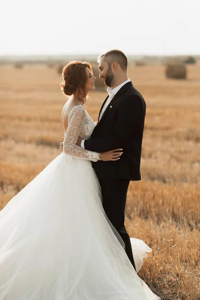 Retrato Casamento Noiva Noivo Abraçando Encostando Seus Narizes Uns Contra — Fotografia de Stock