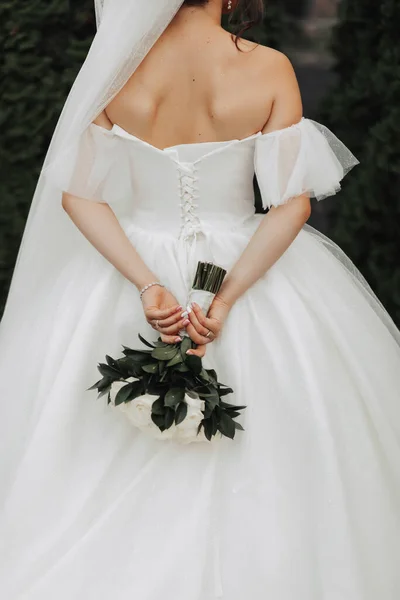 Details Zum Hochzeitsfoto Foto Eines Straußes Rosen Und Grün Den — Stockfoto