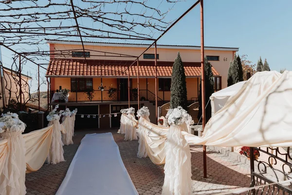 Stock image wedding decor, decorative courtyard of brides. autumn wedding