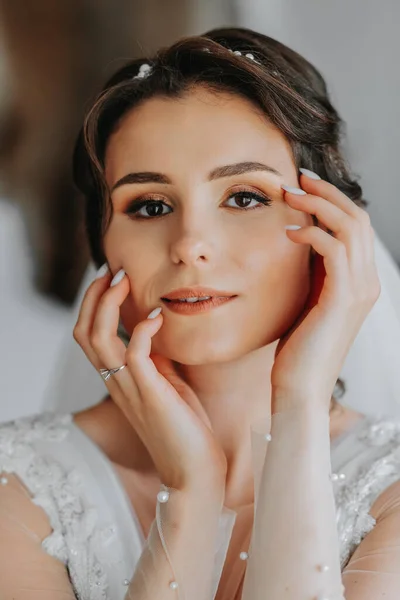 Beautiful Sexy Bride White Dress Posing Wedding Hair Makeup — Stock Photo, Image