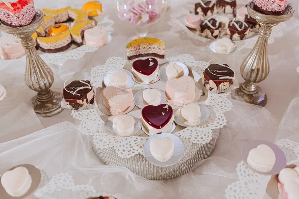 Festive Dessert Table Sweets Wedding Candy Bar Various Cakes Chocolates — Stock Photo, Image