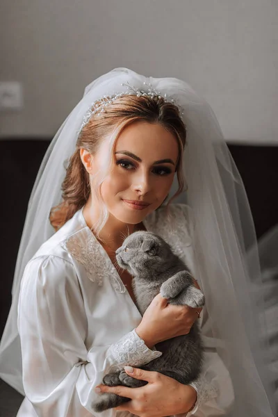 Ein Junges Elegantes Mädchen Bild Einer Braut Mit Einem Schönen — Stockfoto