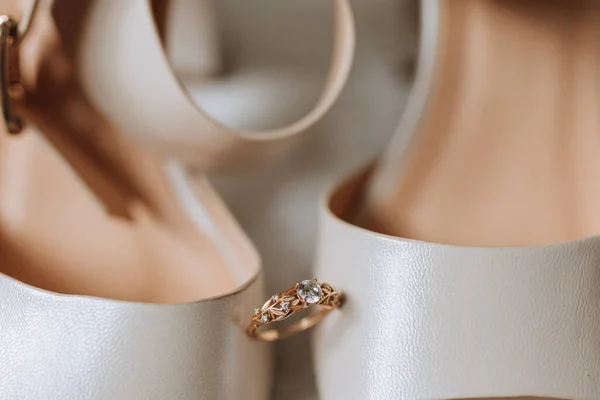 Bague Mariage Décorative Pour Femmes Avec Diamants Alliances Close Entre — Photo