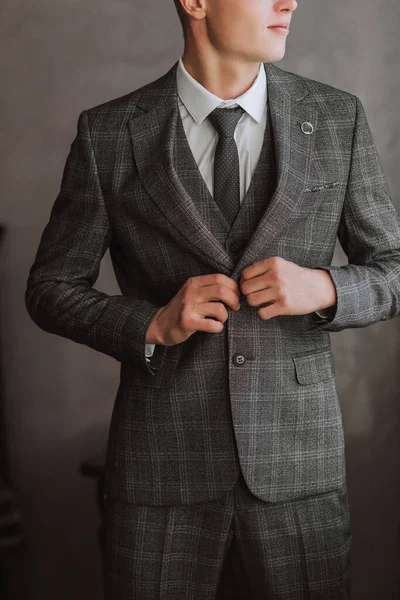 Stylish Young Man Wearing Suit Tie Business Style Fashionable Image — Stock Photo, Image