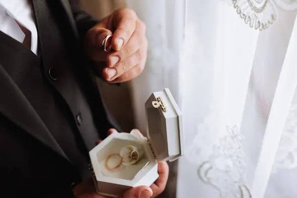 Erkek Aksesuarları Damat Ayrıntıları Güzellik Detaylarda Gizlidir Düğün Için Hazırlıklar — Stok fotoğraf