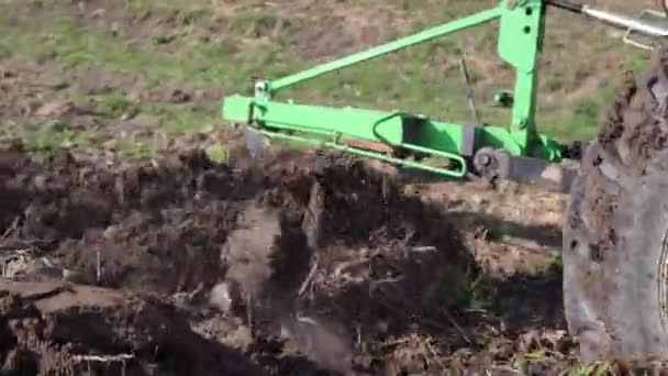 Small Tractor Mountainous Area Tractor Plows Field Plow Small Farm — Stock Video
