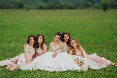 Bir grup kadın bir tarlada oturuyor, içlerinden biri gelinlik giyiyor. Huzurlu ve huzurlu bir manzara. Kadınlar birbirlerinin arkadaşlığından ve güzel çevresinden keyif alıyor.