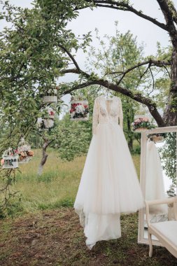 Ağaçtan sarkan beyaz bir elbise