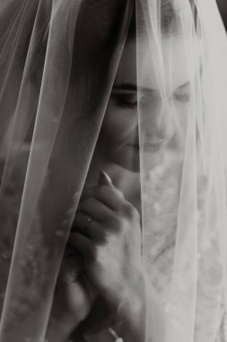 Bir kadın peçe takıyor ve kameraya bakıyor. Duvak saf bir maddeden yapılmıştır ve kadının yüzü kısmen bu maddeden gizlenmiştir. Gizem ve samimiyet kavramı