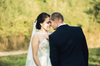 Gelin ve damat bir tarlada duruyorlar, gelin beyaz bir elbise giyiyor ve damat siyah bir takım elbise giyiyor. Birbirlerini kucaklıyorlar ve görüntünün havası aşktan kaynaklanıyor.