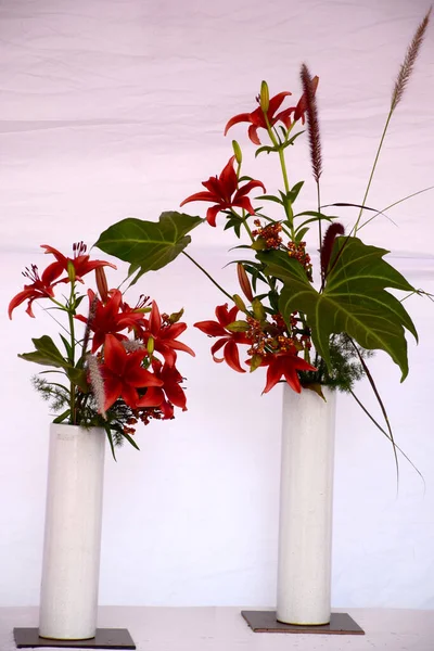 Belas Flores Vaso Fundo Madeira — Fotografia de Stock