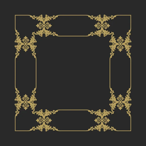 金の枠と黒い背景が花の要素で飾られています — ストックベクタ