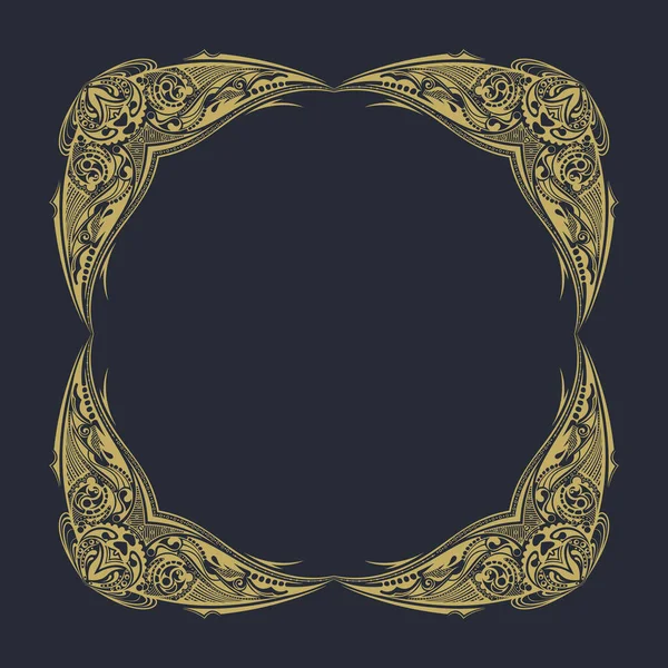 Zlatý Rám Květinovým Vzorem Černém Pozadí — Stockový vektor