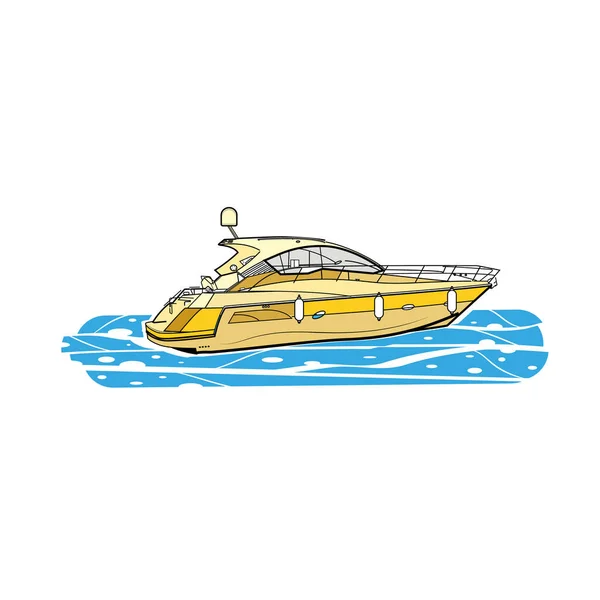 Yacht Sur Eau Illustration Vectorielle Sur Fond Blanc — Image vectorielle